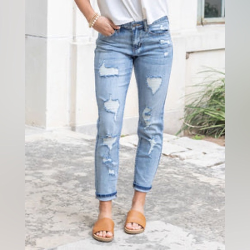Acid Wash, Distressed Crop Jeans